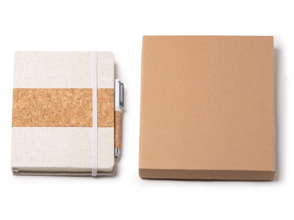 Набор блокнот с ручкой из пробки и хлопка Beret