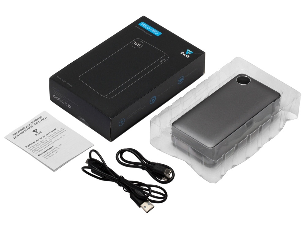 Внешний аккумулятор Mild Pro c быстрой зарядкой QC/PD, металлик soft-touch, 20 000 mAh