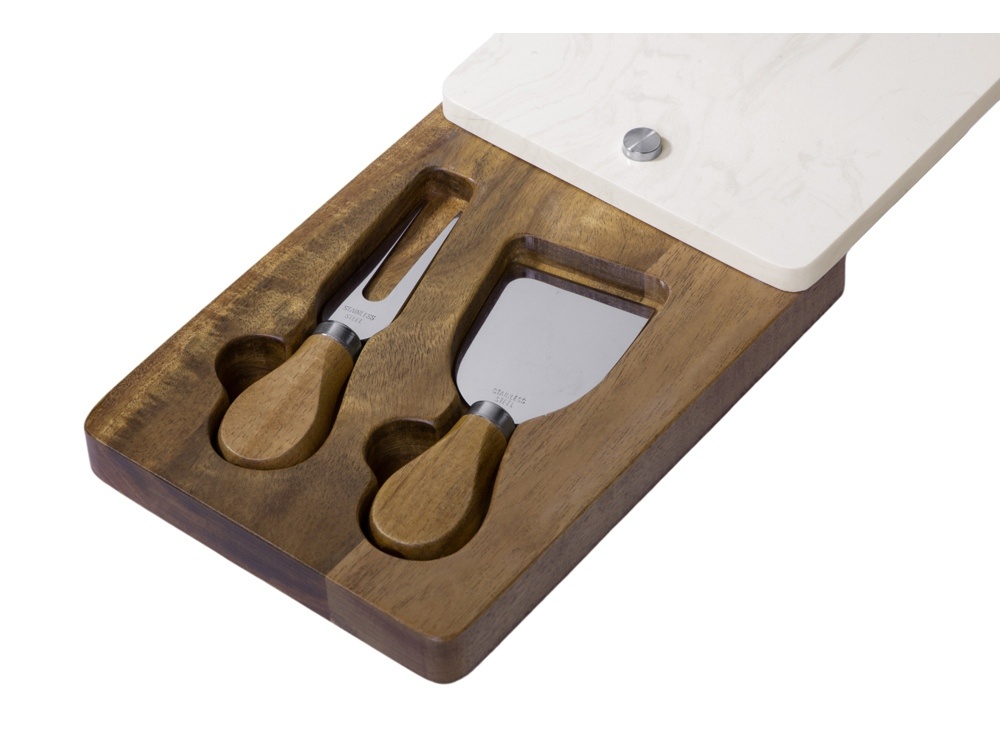 Набор для сыра в коробке из акации и мрамора Fontina